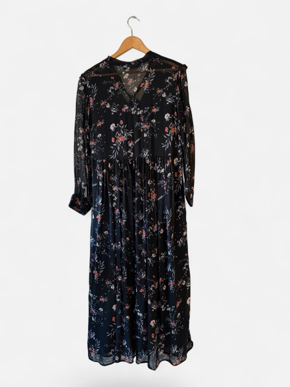 Zara Black Floral Long Sleeve Maxi Dress -Size Large Boho Romantic Dark Floral - Picture 3 of 10